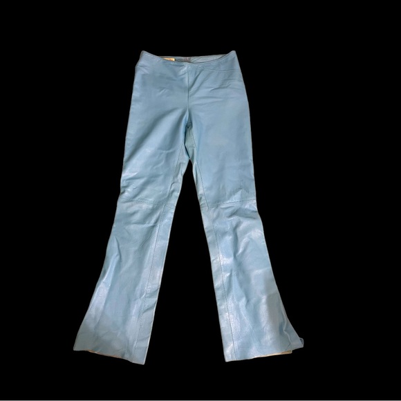 VINTAGE BLUE LEATHER ISABEL USA PANTS SLIGHT FLAIR LEGS W/SLITS. SIze 2 - Picture 3 of 14